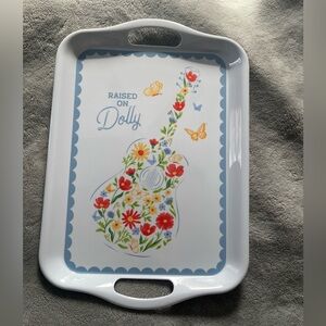 Dolly Parton Floral Guitar Design Melamine Tray 14”